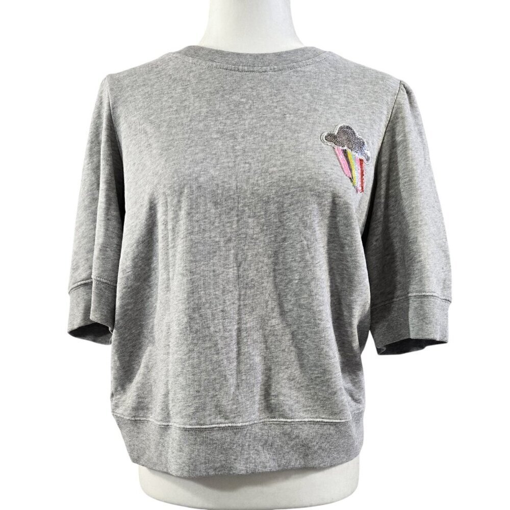 Kate Spade Rain or Shine Gray Elbow Sleeve Sweatshirt Sequin Cloud Whimsical